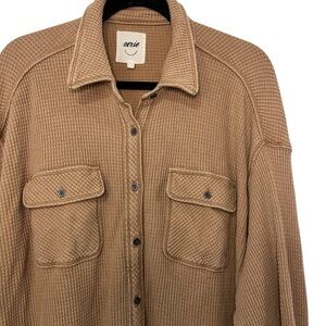 Aerie Lumberjane Oversized Waffle Overshirt Tan Brown Medium Cozy